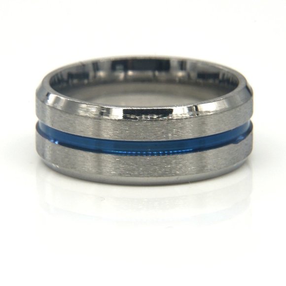 My Bead Emporium Other - Silver wedding band with blue accent line.